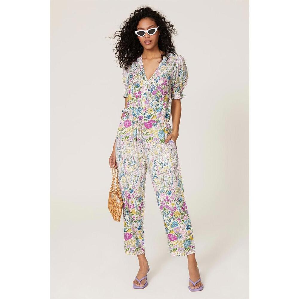 Banjanan White Floral Brooklyn Jumpsuit Size XL with hole